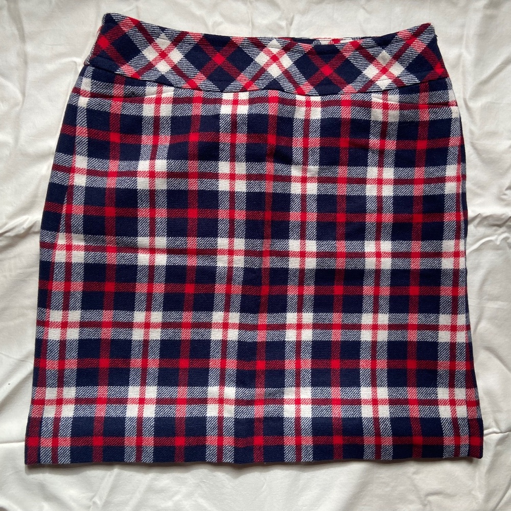 Talbots pencil skirt wool Christmas navy plaid